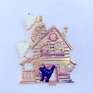 Vintage Haunted House Halloween Brooch